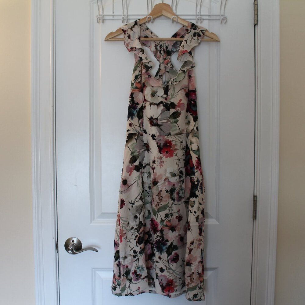 Amour Vert Blossom Windsor silk floral ruffle crossback dress S Small